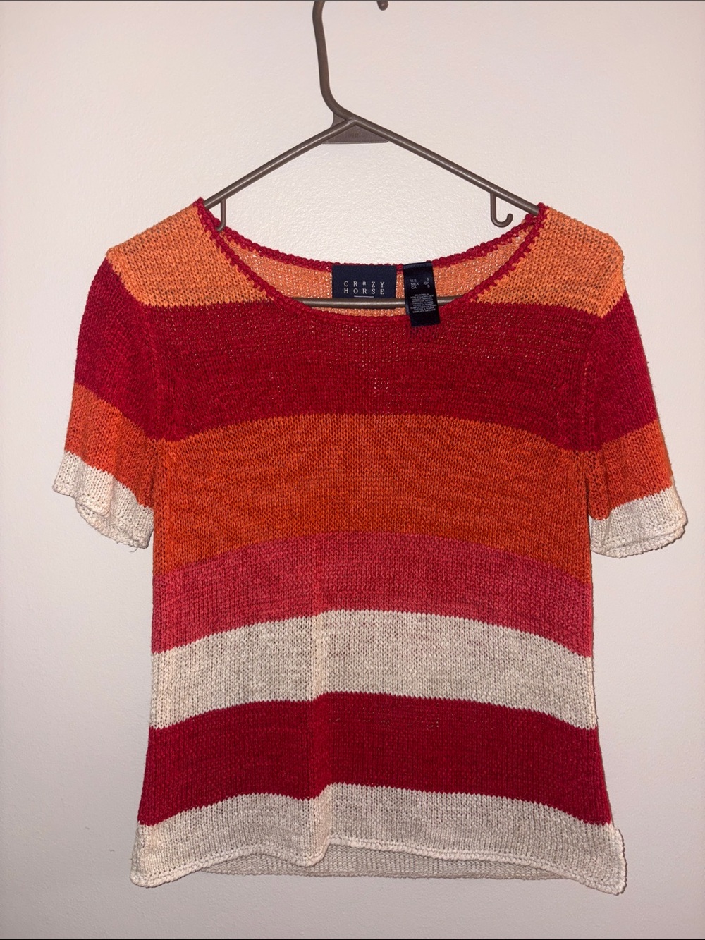Liz Claiborne Crazy Horse Striped Knit Top - Red, Orange, Cream